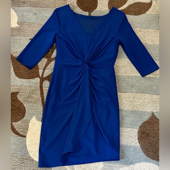 Halston Heritage 3/4 Sleeve Bateaux Neck Asymmetric Sheath Dress w Twist Back - Picture 8 of 8